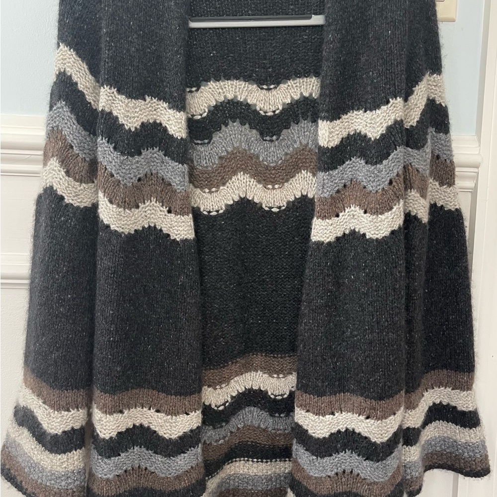 Autumn Cashmere striped sweater. Black, grey, ivory, taupe.